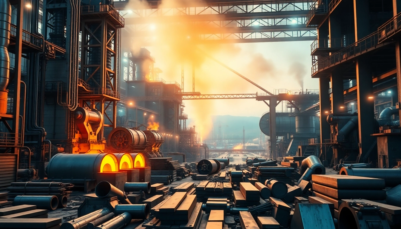 Molten steel pouring in a modern steel mill with dynamic industrial machinery.