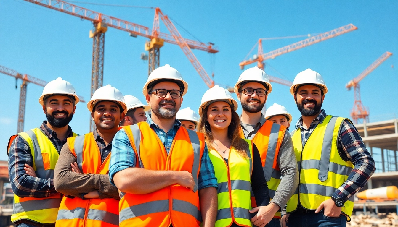 Engaged teamwork showcasing careers in construction at a dynamic building site.