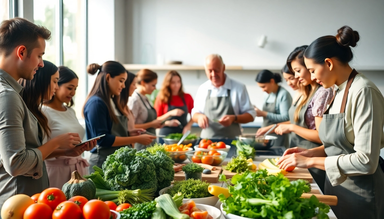 Culinary enthusiasts at dishfacts.com engaging in an entertaining cooking class.