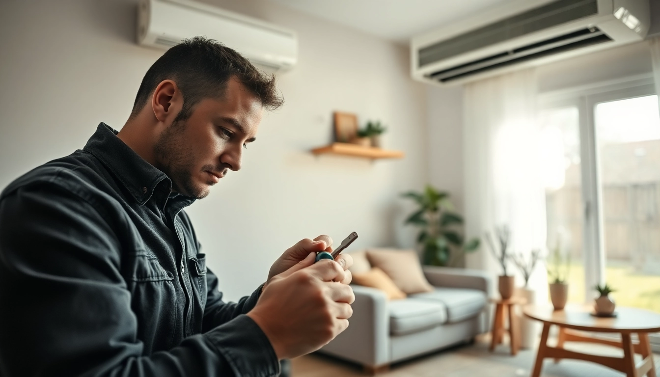 HVAC technician performing heating repair Beekman NY in a cozy living room setting.