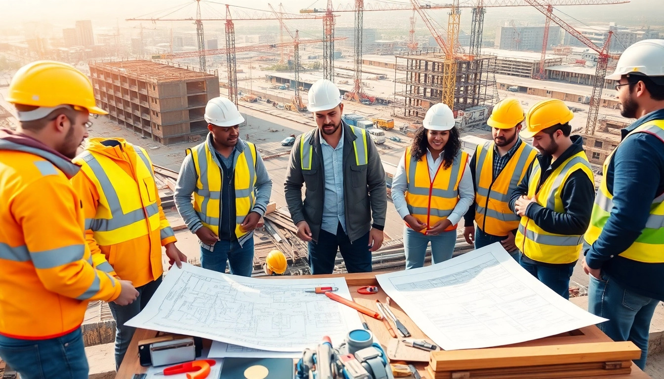 New Jersey Commercial General Contractor overseeing a vibrant construction site with a diverse team and tools.