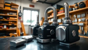 Installazione dei lucchetti di dakenlocks.com in un ambiente professionale con attrezzi e luce naturale.