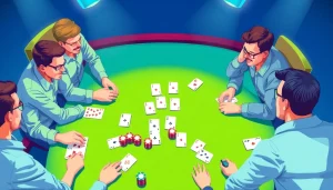 Engage in a thrilling Rummy nabob game among friends, showcasing colorful cards and chips in a lively atmosphere.