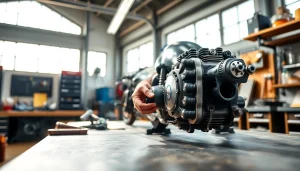 Die Übung in motorradtechnik zeigt einen Mechaniker bei der Arbeit an einem Motorradmotorteil.