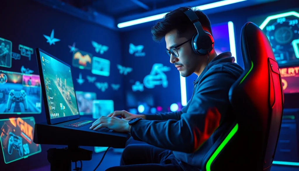 Experience https://www.trilgameshproject.com through a dynamic gamer immersed in a vibrant digital landscape.