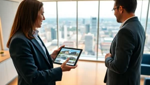 Erfahren Sie https://frankfurt-bester-immobilienmakler.de mit einem Immobilienmakler in einer modernen Büroeinrichtung.