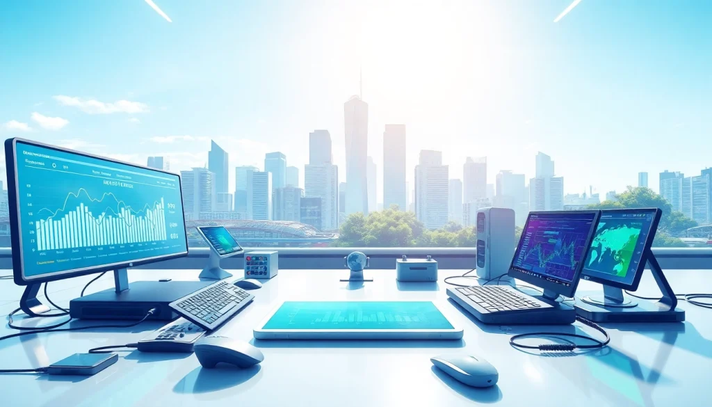 Engaging representation of Technology showcasing a vibrant workspace equipped with advanced digital tools and analytics.