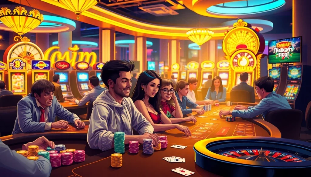 Experience the thrill at mm88 com, where vibrant players engage in poker and roulette games.