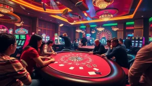 KJC AC captures a thrilling moment at a blackjack table with vibrant poker chips.