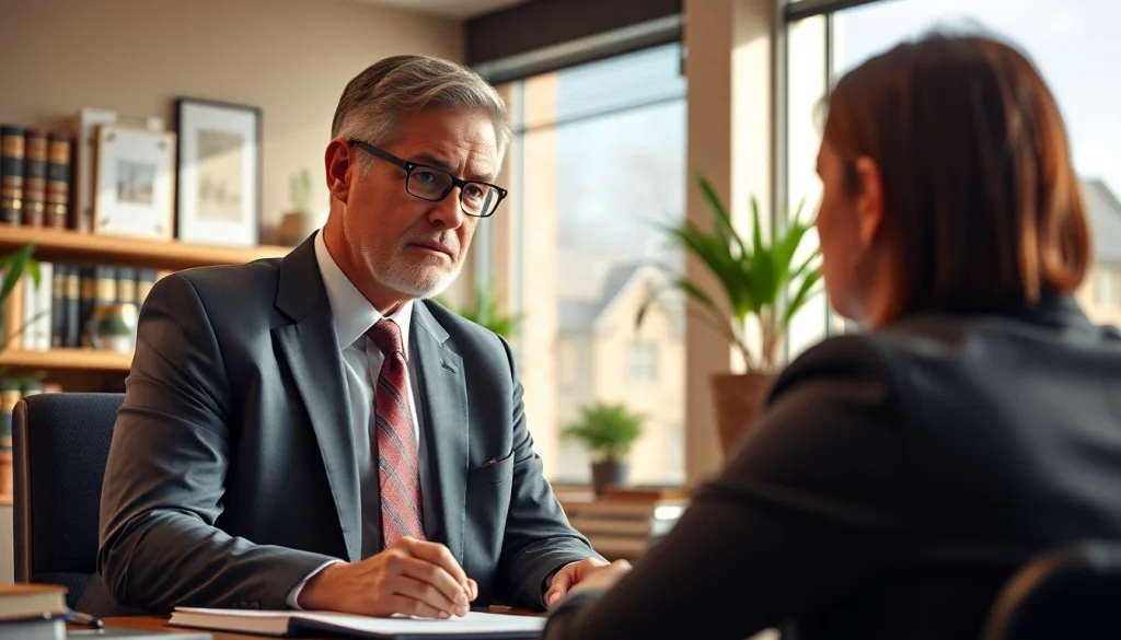 Skilled South Dakota car accident lawyer consulting with a client in an office.