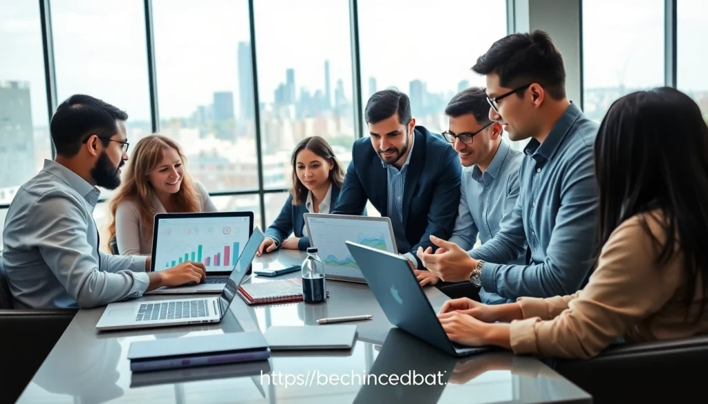 Collaboration of data analysts embracing teamwork at https://benchbot.ai in a modern office.