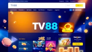 TV88 online casino homepage featuring vibrant game categories and secure payment options.