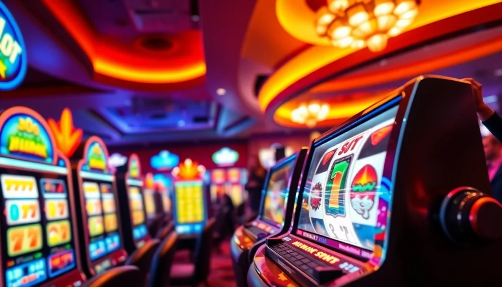 Menggandeng virus4d slot dengan atmosfer kasino yang ceria dan mesin slot berwarna-warni.