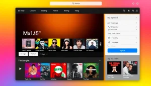 Discover MP3 download options with vibrant album covers and a user-friendly music streaming interface.