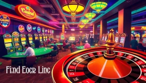 Immerse in the excitement at https://okfun.center/, featuring passionate players at poker tables and slot machines in a vibrant casino.