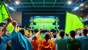 실시간 스포츠중계 중 경기에 열광하는 팬들이 있는 장면