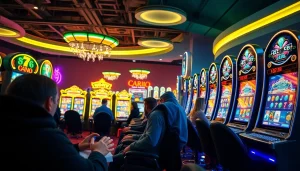 Jentoto gaming experience with vibrant slot machines and players engaged.