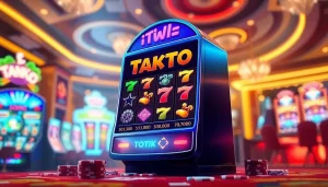 Main perhatian tank4d toto slot dengan suasana kasino yang meriah dan simbol warna-warni.