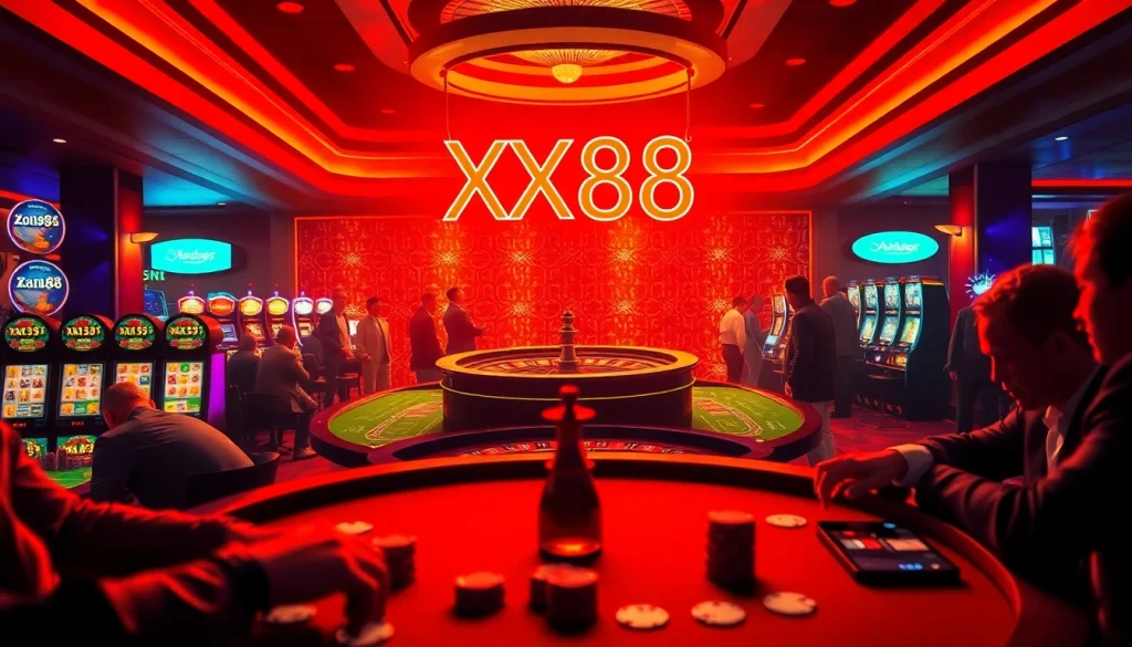 Experience the thrill of XX88 at the poker table with chips and cards in action.