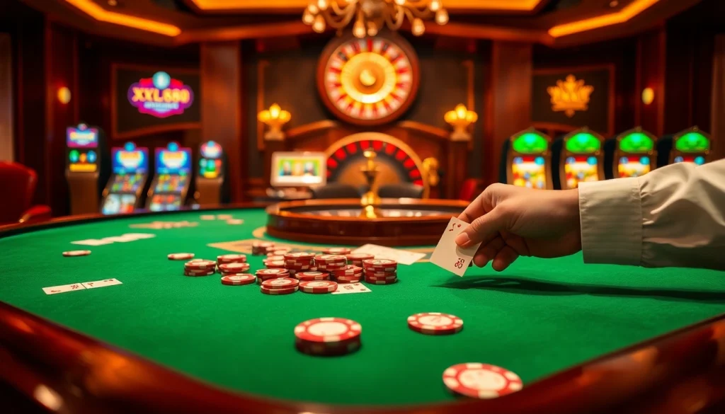 Experience the thrill of winning at XX88 casino with vibrant tables and colorful slot machines.