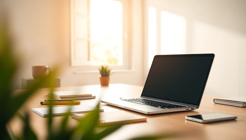 Enhancing productivity with a clean workspace at https://whatalker.com featuring a laptop and natural light.