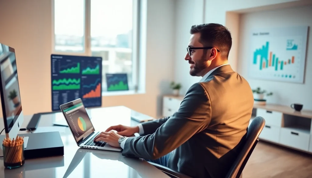 Learn how to earn money on short links with a digital marketer analyzing data in a modern office.