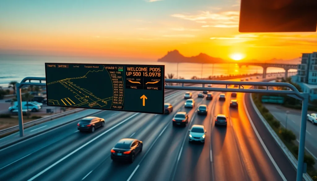 Update on Los Cabos traffic updates featuring vibrant sunset and busy roads.