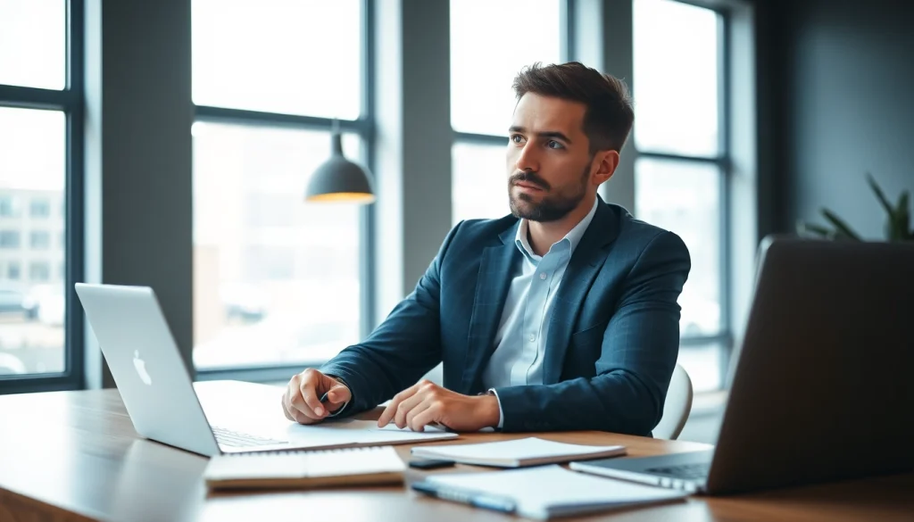 Engaged professional uses https://whatalker.com in a modern office to enhance digital communication.