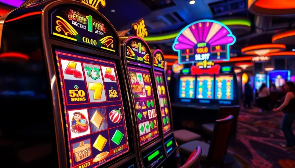 Bermain di jewel4d slot yang menarik dengan simbol cerah dan suasana kasino yang meriah.