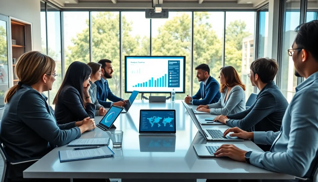 Engaged professionals collaborating on strategies at https://valuesfirst.com, showcasing teamwork and analytics.