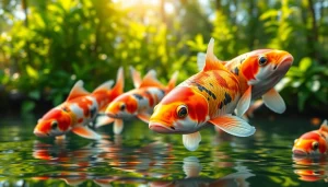 Menggambar koi800 yang hidup di kolam koi yang indah dengan warna cerah.