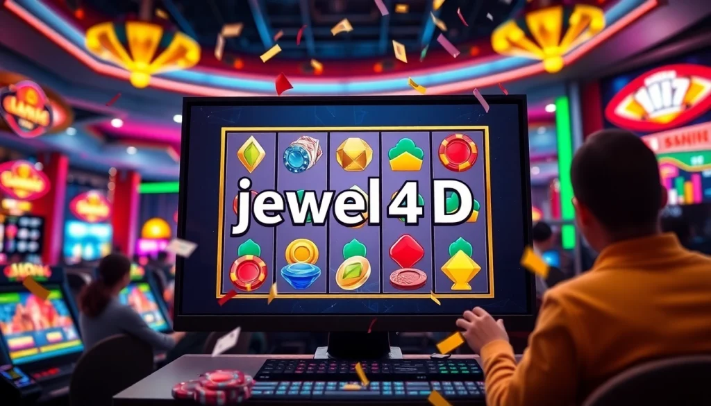Mainkan permainan slot online jewel4d dengan suasana kasino yang ceria dan energik.
