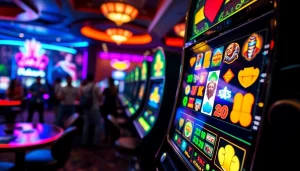 Menampilkan permainan batman138 slot dalam pengaturan kasino yang menarik dan penuh warna.