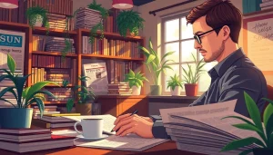 Writing the latest news for thegeorgiasun in an inspiring workspace with warm lighting.