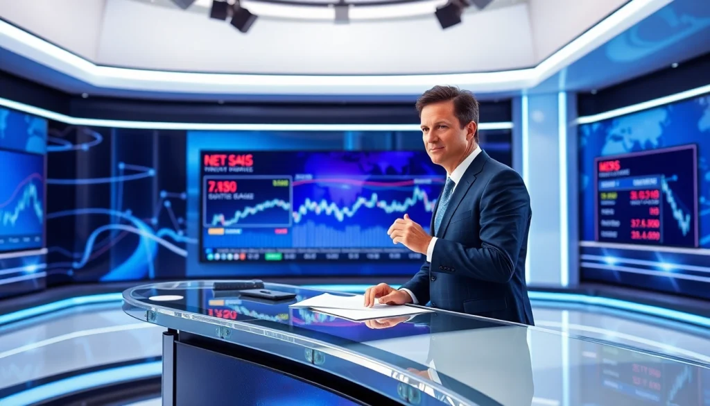 Stay updated with vital business news through a professional news anchor in action.