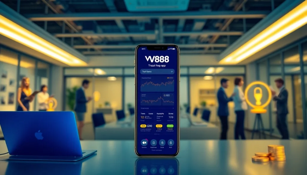 Experience the trusted MV88 app interface on a sleek smartphone in a modern office.