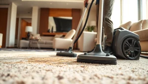 Expert technician performing carpet cleaning Dubai in a modern apartment setting.