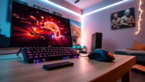 Interact with the TV88 gaming setup showcasing vibrant visuals and sleek gear.