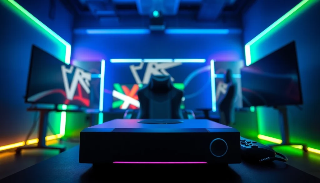 Showcase of the RR88 gaming console with a vibrant gaming setup, reflecting modern gaming culture.