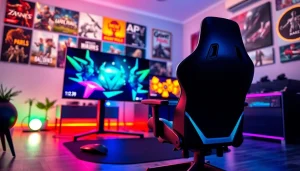 Capture the immersive setup of a professional gaming area featuring high-tech gear at https://gamelevate.com.