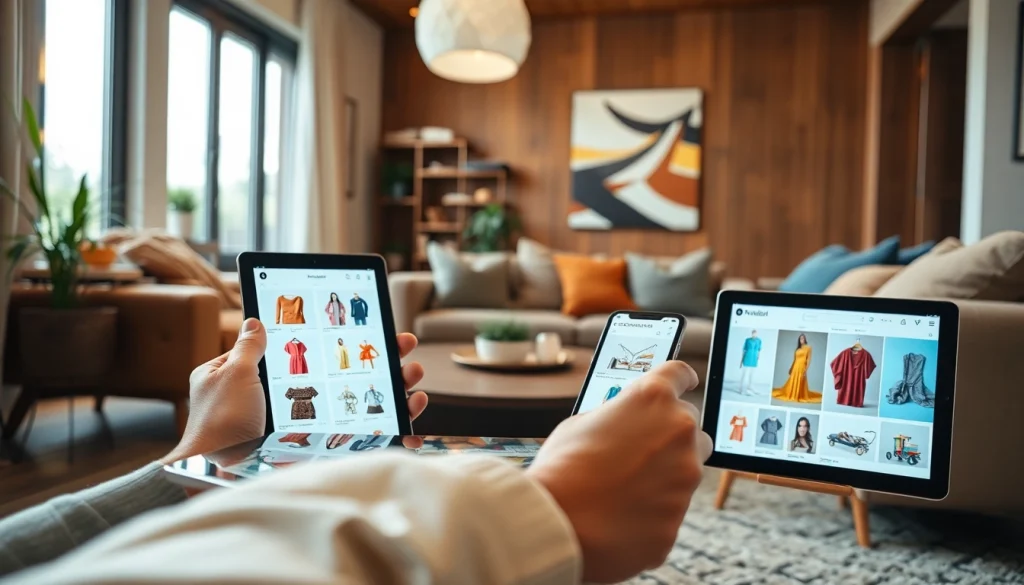 Shop effortlessly at c168.shop, showcasing a range of vibrant products on digital devices.