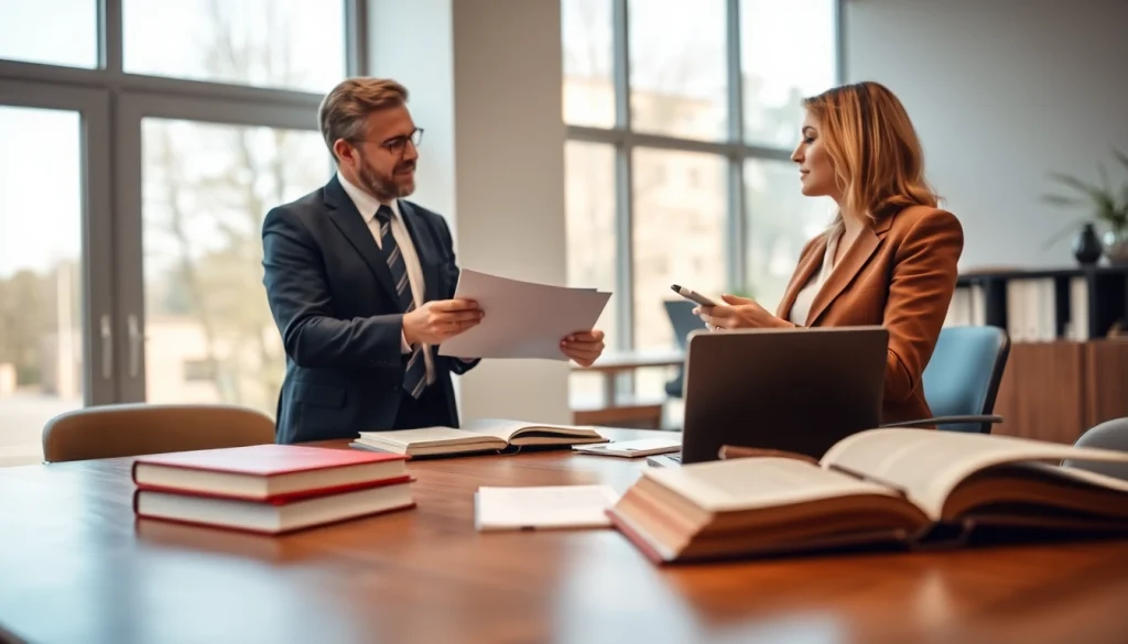 Consultation at https://www.lalitlaw.com with a lawyer discussing legal documents in an inviting office.