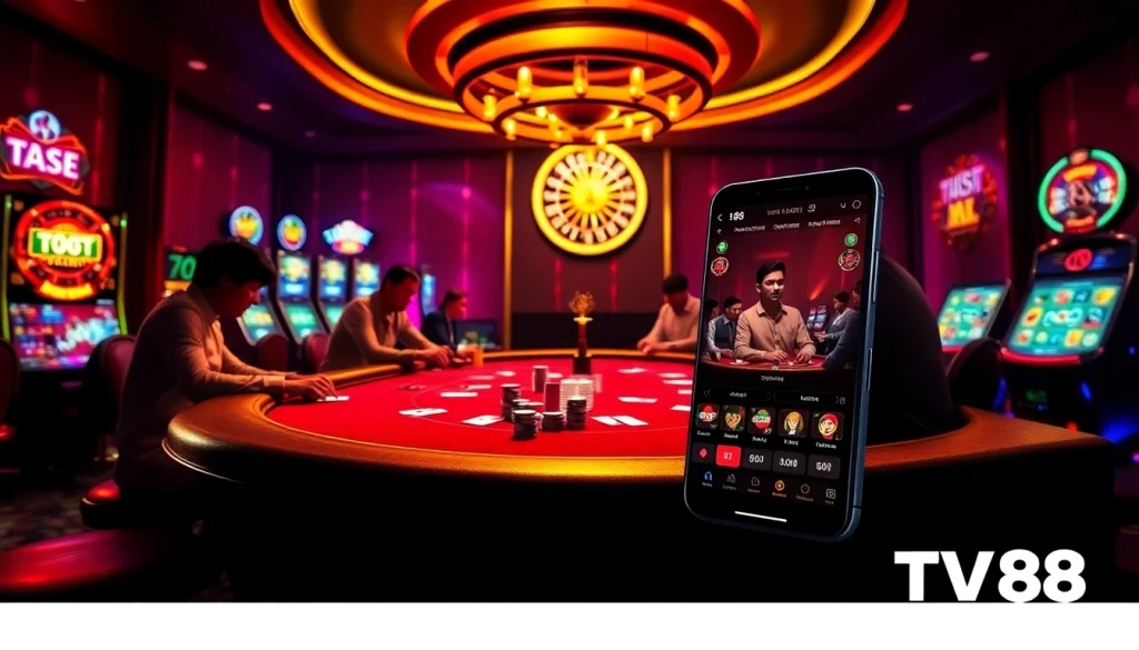 Experience the thrilling excitement of gambling at TV88's luxurious casino tables and games.
