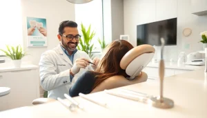 Dr. Shahram Valiani DDS providing gentle dental care to a patient in a bright, modern clinic.