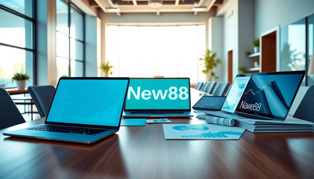 Boost your marketing with tools and strategies from New88 in a vibrant office setting.