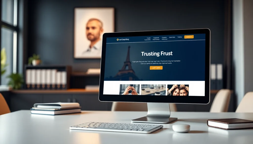 Showcasing a professional law firm website design on https://www.websites.law in a sophisticated office setting.