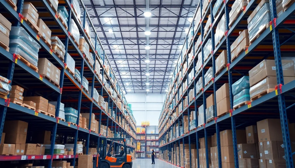 Optimize warehousing space showcasing organized goods and efficient logistics operations.