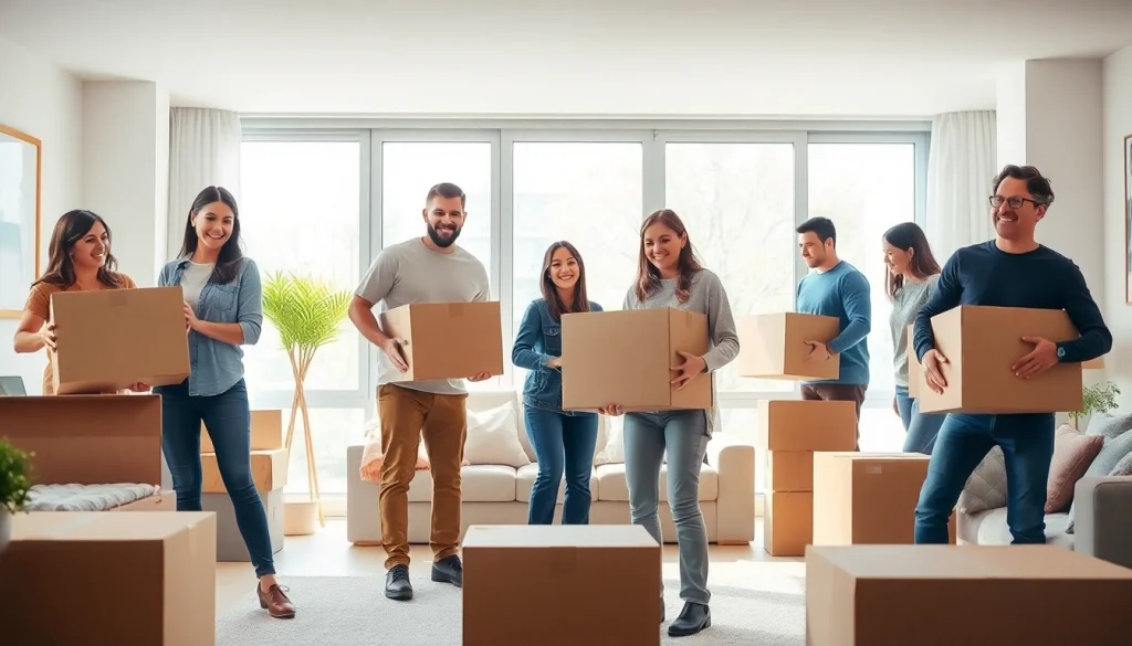 Toronto moving company team efficiently packing and organizing a modern apartment.