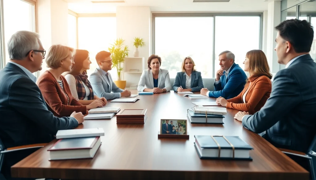 Consultation with a family attorney at https://www.stpetefamilyattorney.com showcasing a diverse group in a modern setting.