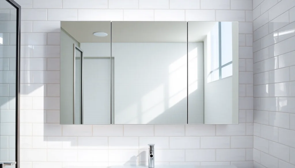 Den eleganten sonni Spiegelschrank mit integrierter Beleuchtung im Badezimmer präsentieren.